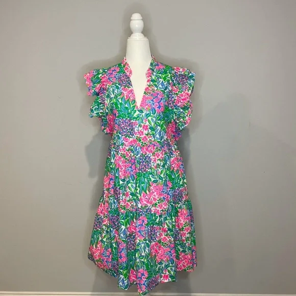 Lilly Pulitzer Pink and Green Floral Midi Dress - Picture 2 of 8